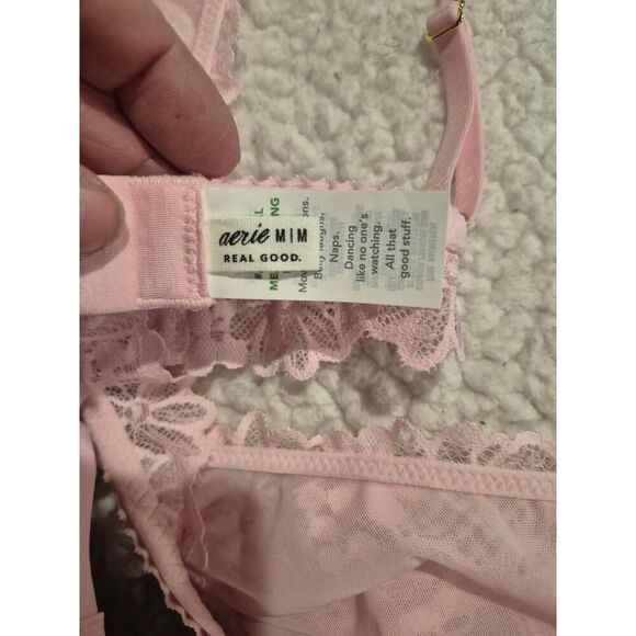 Aerie Women's Real Soft Floral Lace Triangle Bralette Size M Light Pink - Picture 3 of 6